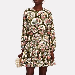 RHODE Green and Cream Pleated Ruffled Dress